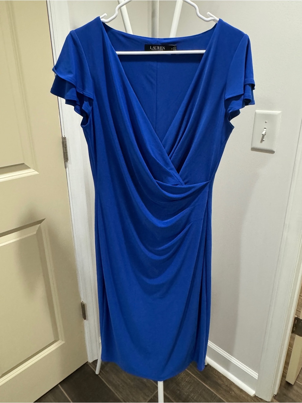 Ralph Lauren Royal Blue Draped V-Neck Dress